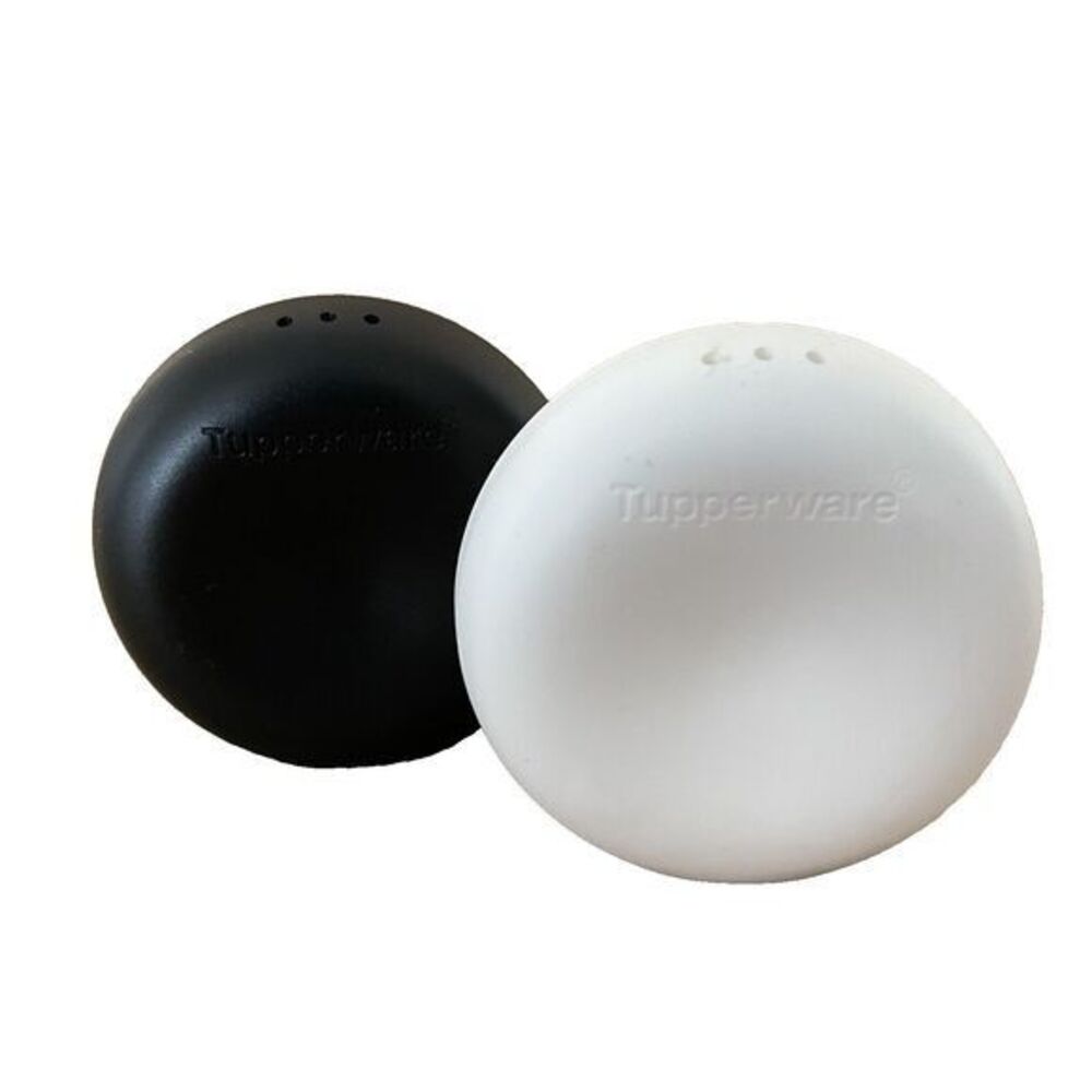 Tupperware Salt and Pepper Shaker Set Black White Small Travel Camping